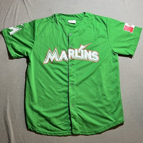 Miami Marlins Promo Baseball Mexico Flag Jersey Adult XL Green Button Screen. - Picture 1 of 9